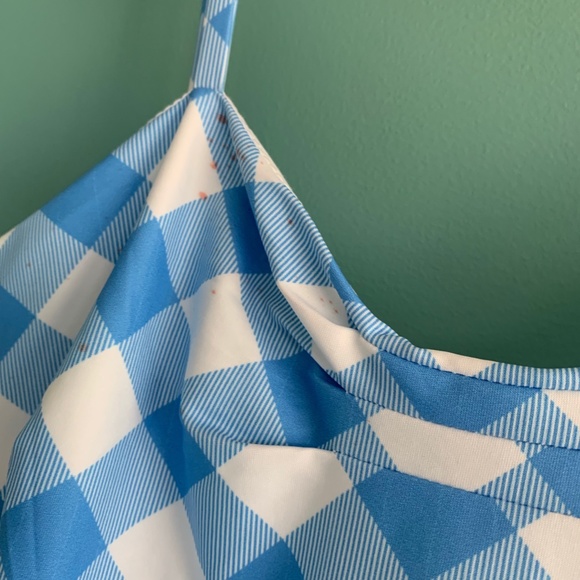 Unique Vintage Blue Gingham & Butterfly Darcy Swing Dress - Picture 4 of 6